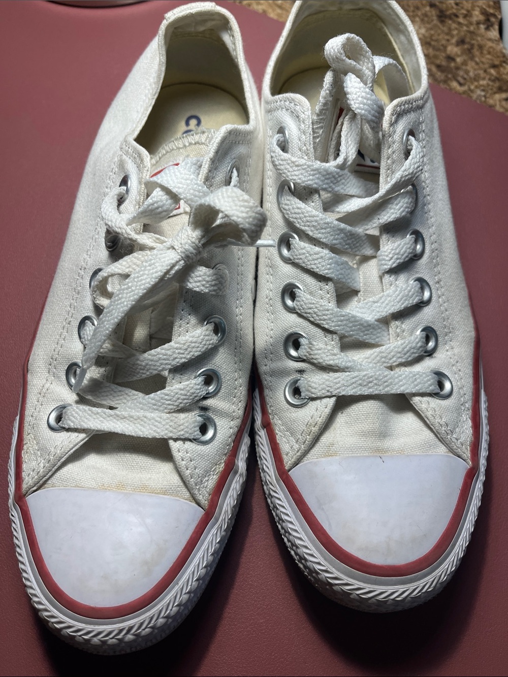Converse White Canvas Low-Top Sneakers with Red Trim